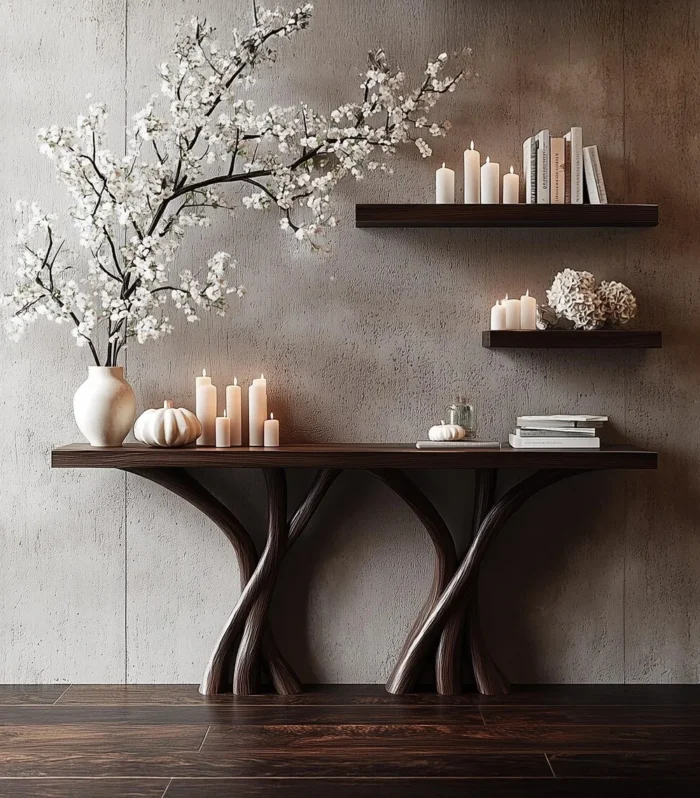 Sculptural Console Table — Handmade Organic Solid Wood