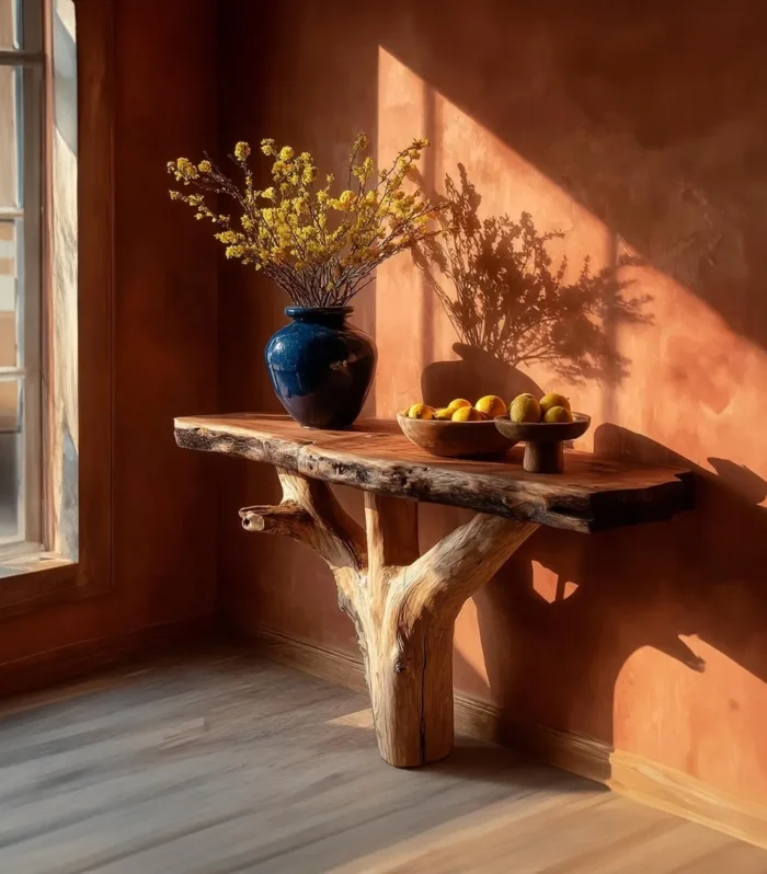 Rustic Console Table — Handmade Solid Wood, Slim Entryway