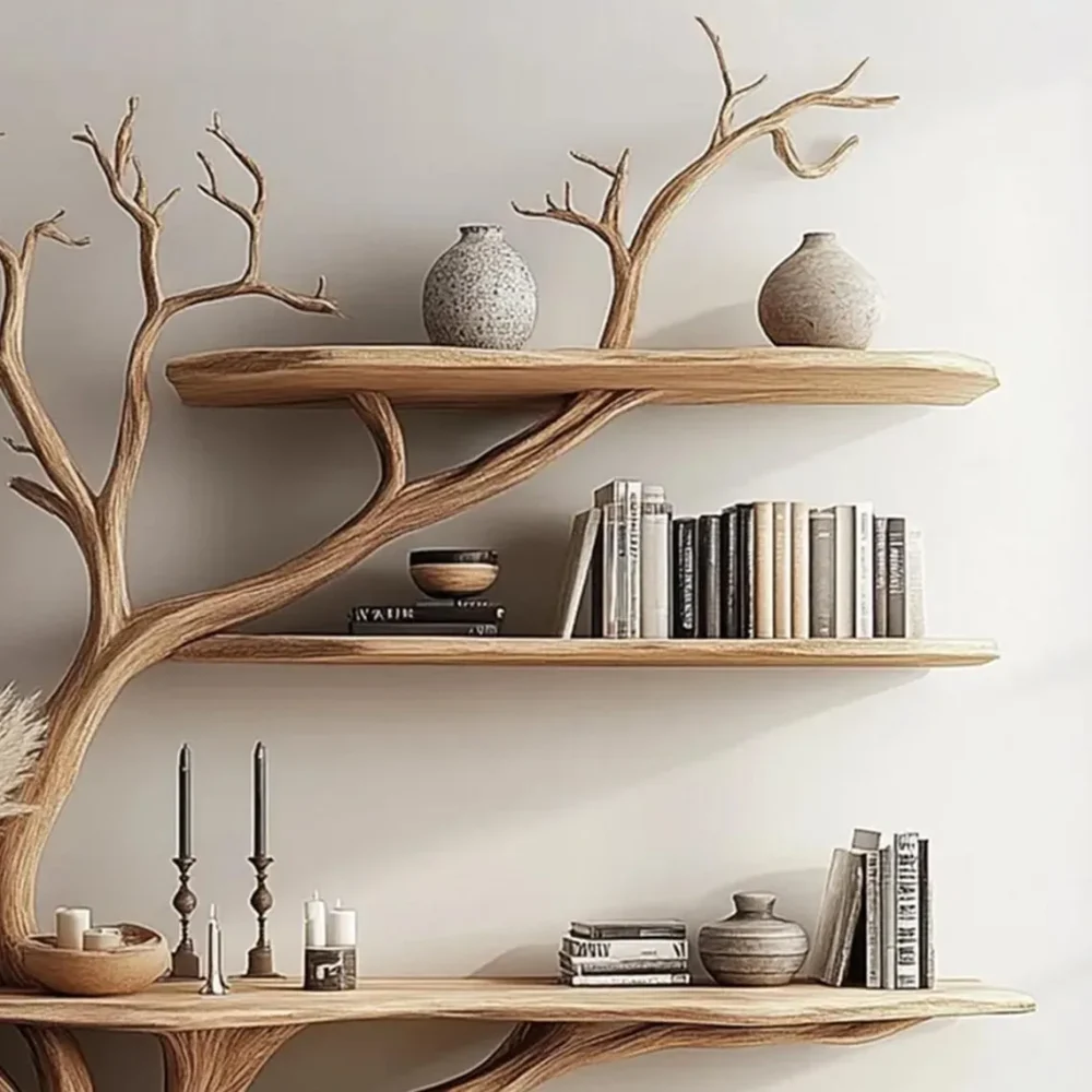 Console with Tree Branch Bookshelf — Solid Wood Wall‑Mount - Image 4