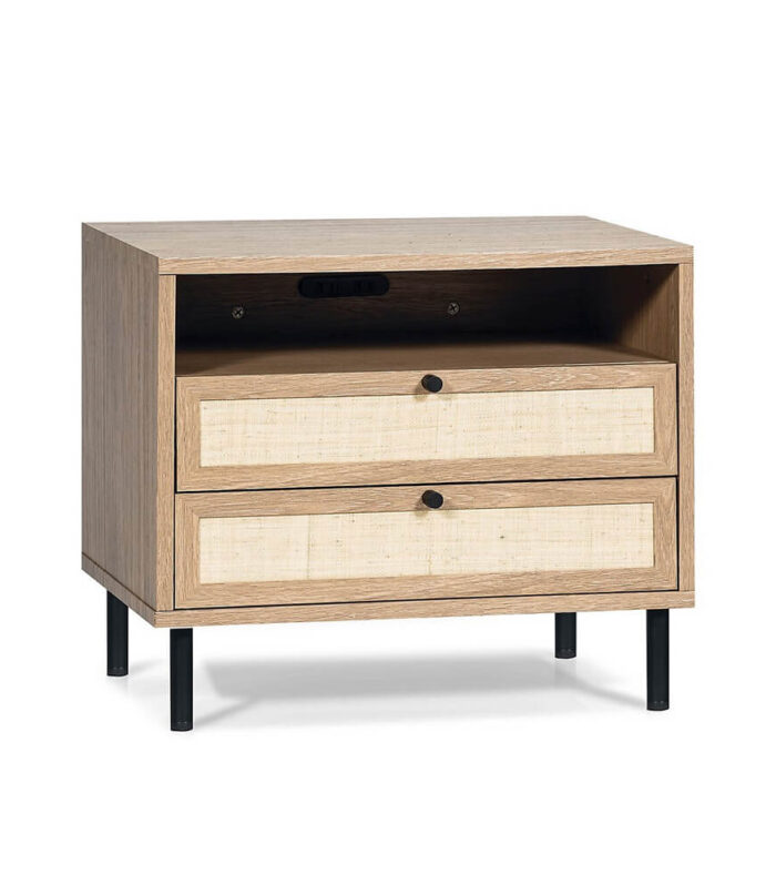 Mila Nightstand — 2 Drawers with Open Shelf